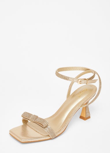 Quiz Gold Diamante Bow Front Heels