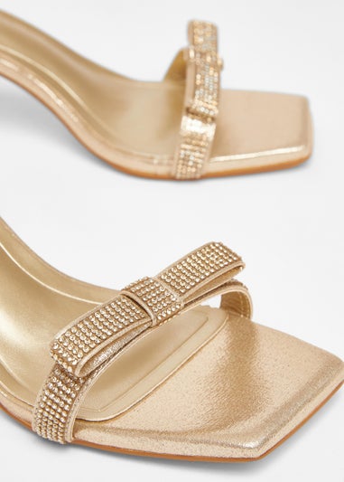 Quiz Gold Diamante Bow Front Heels