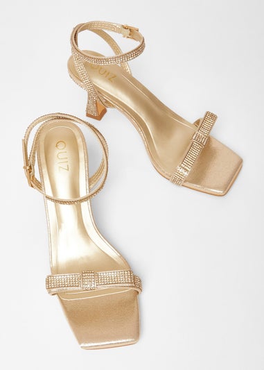 Quiz Gold Diamante Bow Front Heels