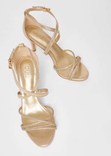 Quiz Gold Shimmer Cross Strap Heels