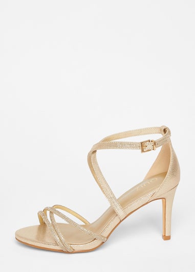 Quiz Gold Shimmer Cross Strap Heels