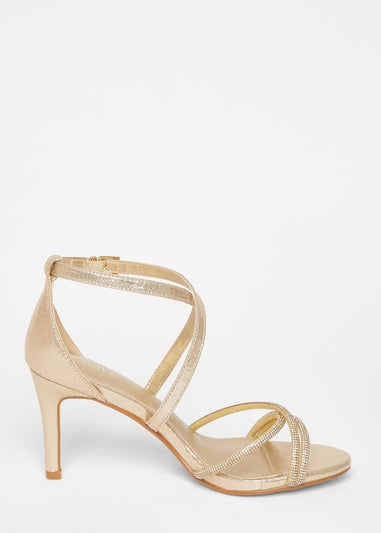 Quiz Gold Shimmer Cross Strap Heels