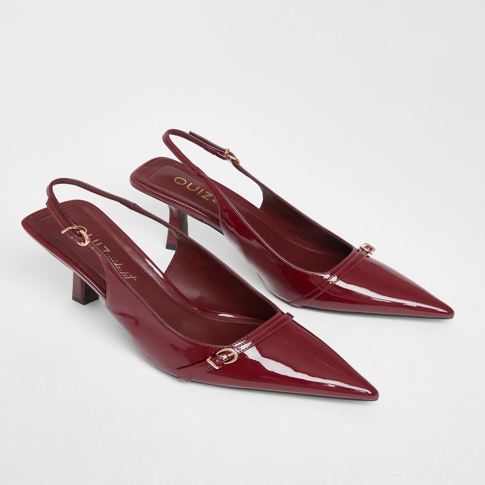 Quiz Burgundy Wide Fit Slingback Court Heels