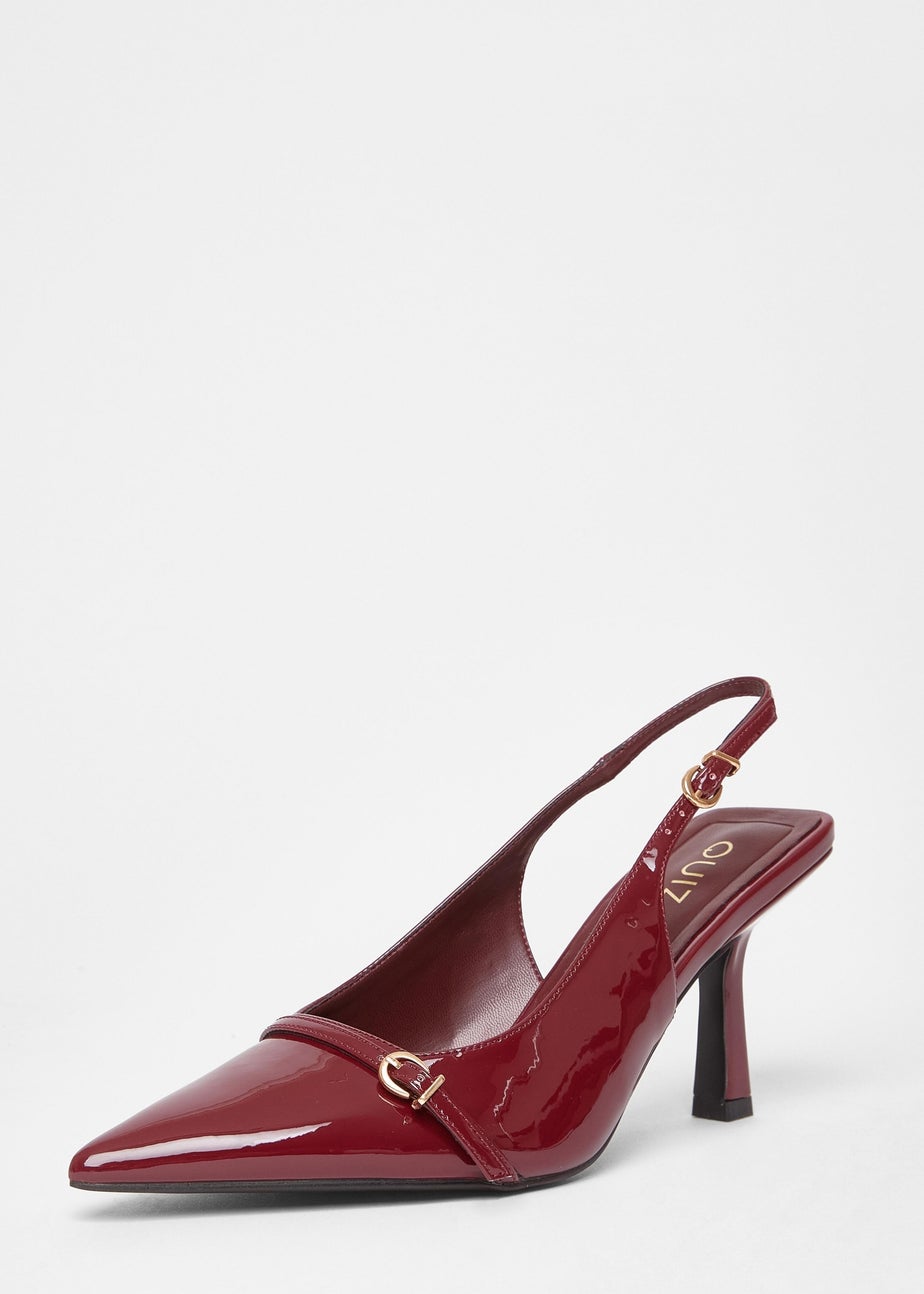 Quiz Burgundy Wide Fit Slingback Court Heels