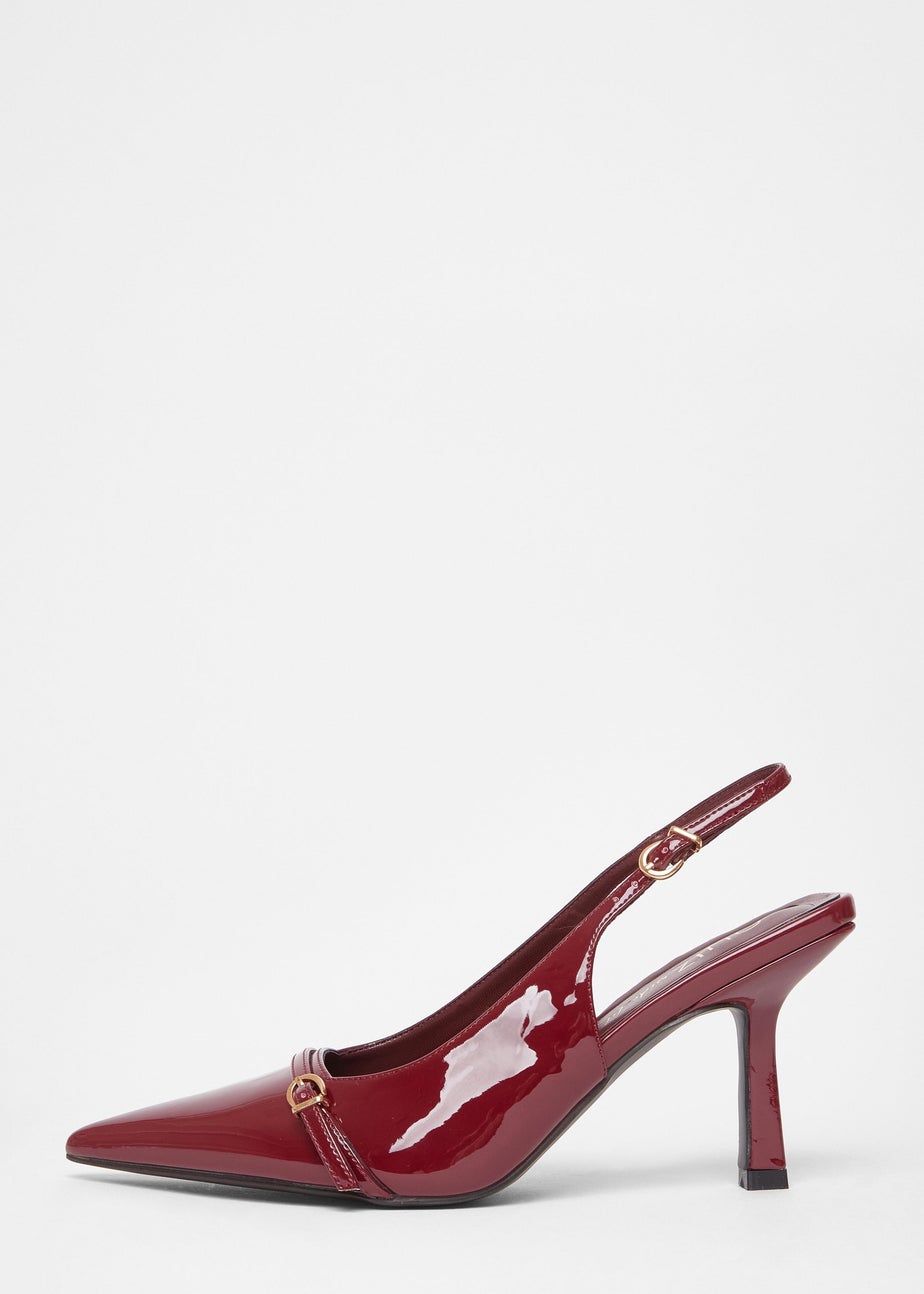 Quiz Burgundy Wide Fit Slingback Court Heels