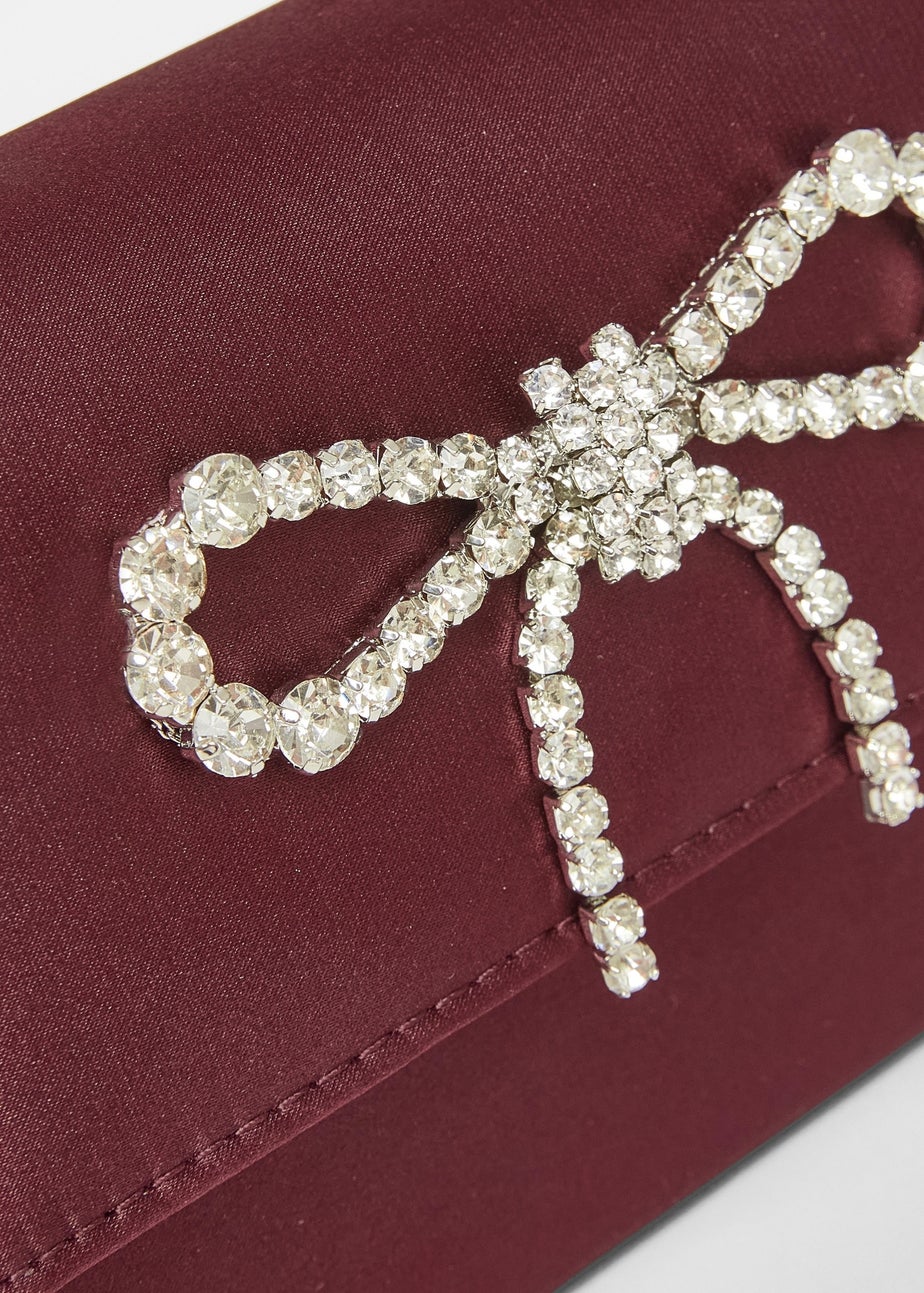 Quiz Burgundy Diamante Bow Top Handle Bag