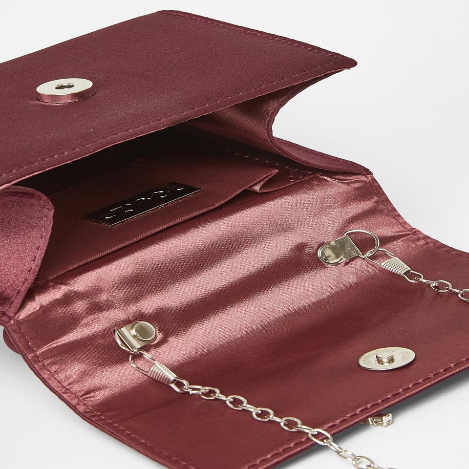 Quiz Burgundy Diamante Bow Top Handle Bag