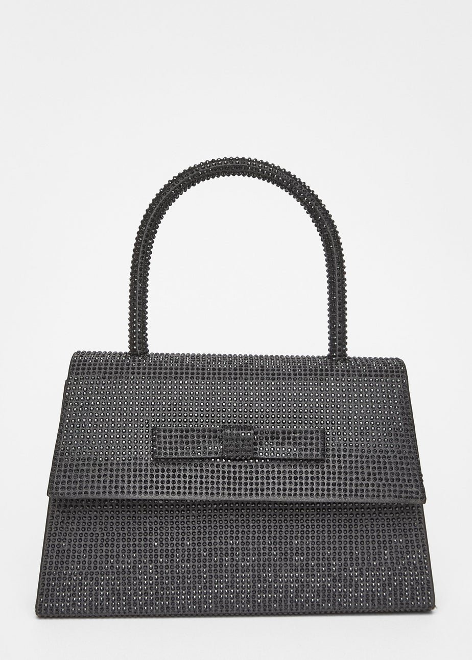 Quiz Black Diamante Top Handle Bag