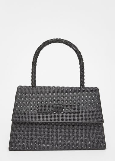 Quiz Black Diamante Top Handle Bag