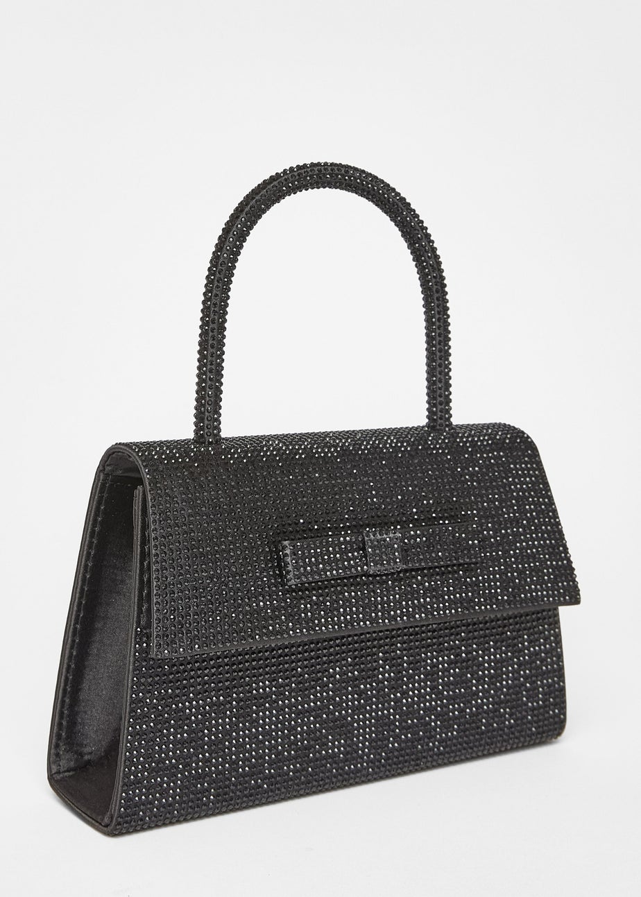 Quiz Black Diamante Top Handle Bag