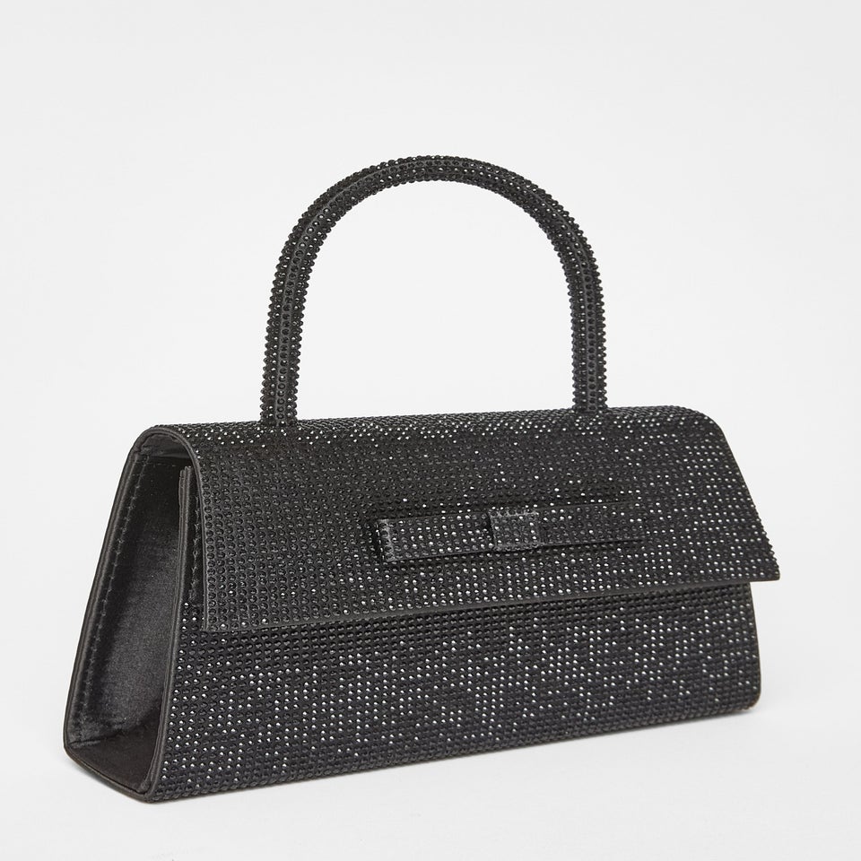 Quiz Black Diamante Top Handle Bag