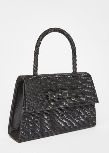 Quiz Black Diamante Top Handle Bag