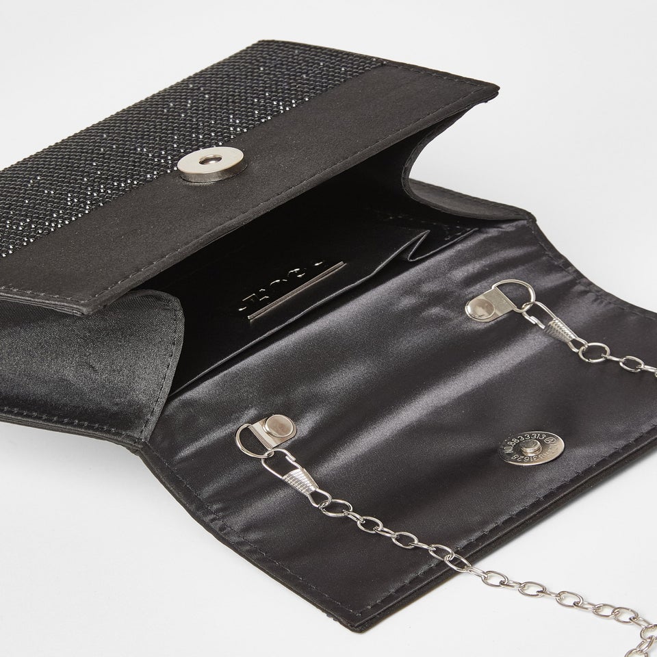 Quiz Black Diamante Top Handle Bag