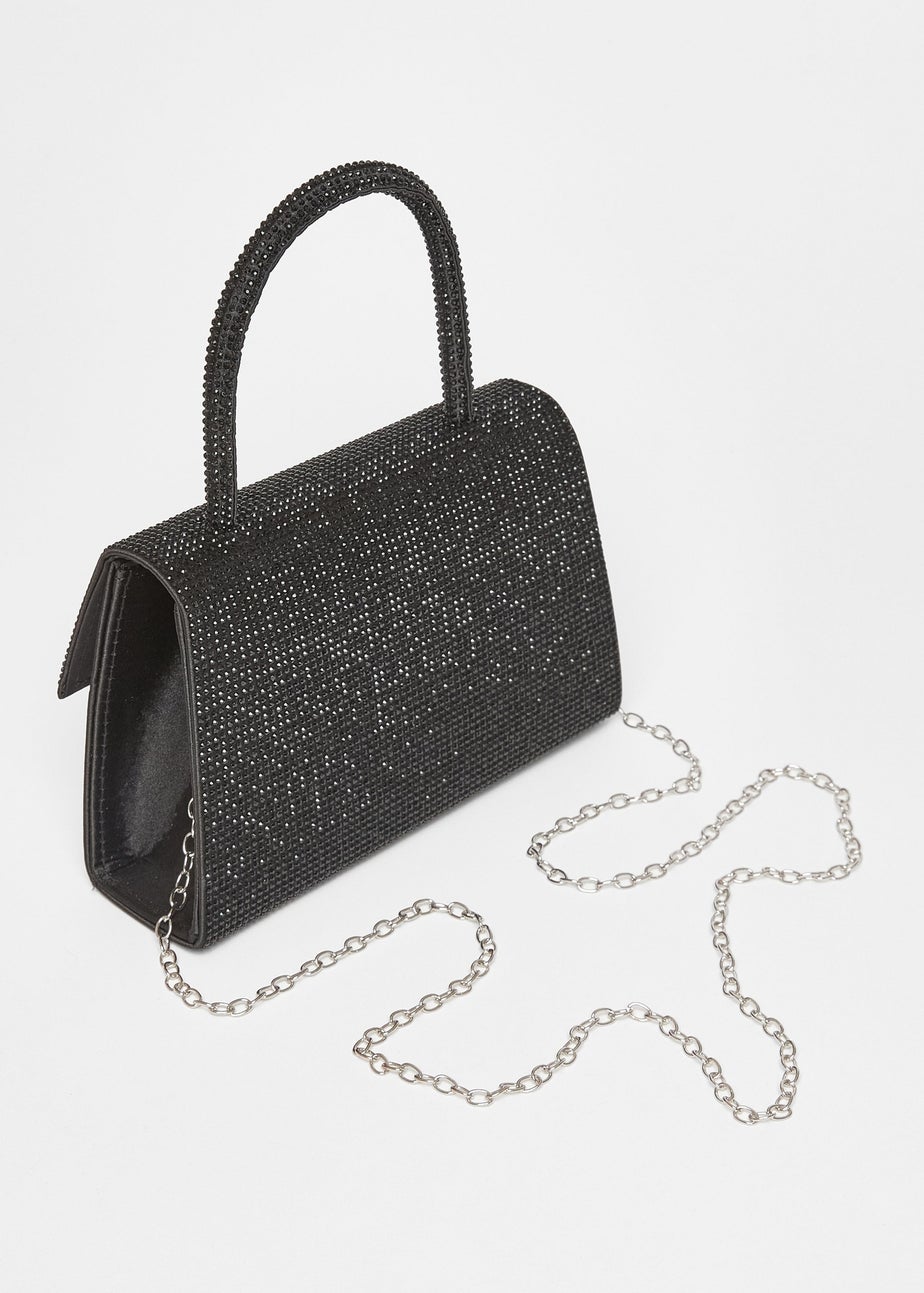 Quiz Black Diamante Top Handle Bag