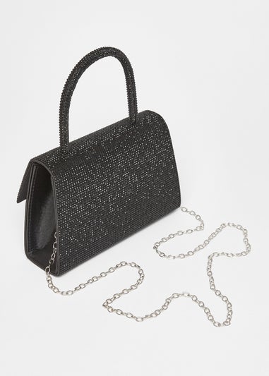 Quiz Black Diamante Top Handle Bag
