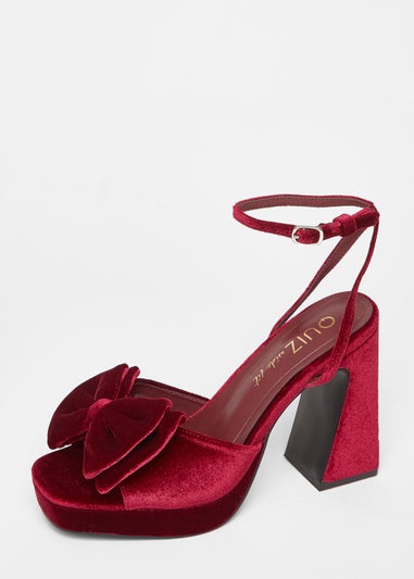 Quiz Burgundy Wide Fit Bow Platform Heels