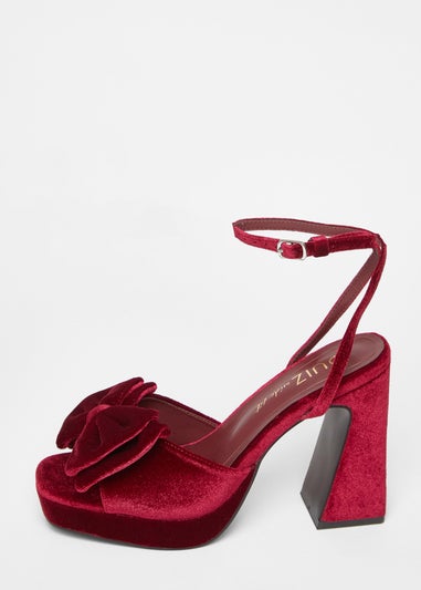 Quiz Burgundy Wide Fit Bow Platform Heels