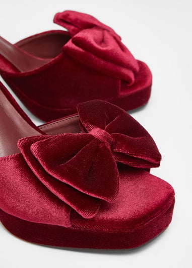 Quiz Burgundy Wide Fit Bow Platform Heels