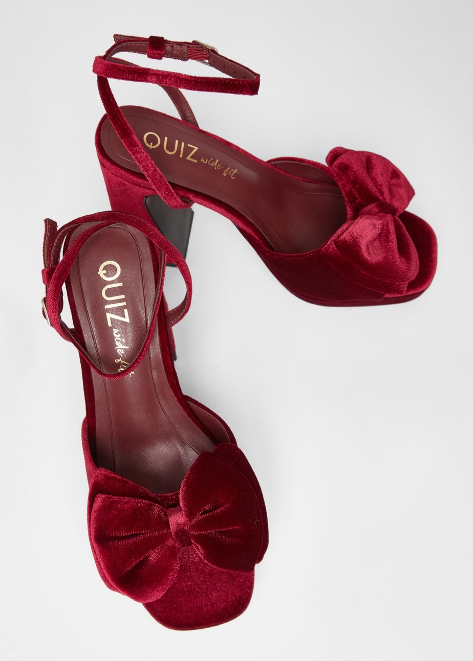 Quiz Burgundy Wide Fit Bow Platform Heels
