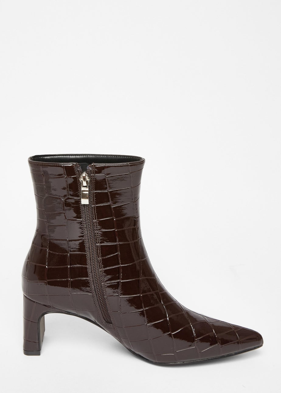 Quiz Brown Patent Croc Ankle Boots