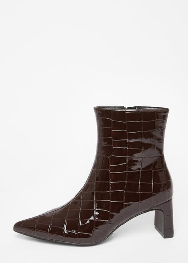Quiz Brown Patent Croc Ankle Boots