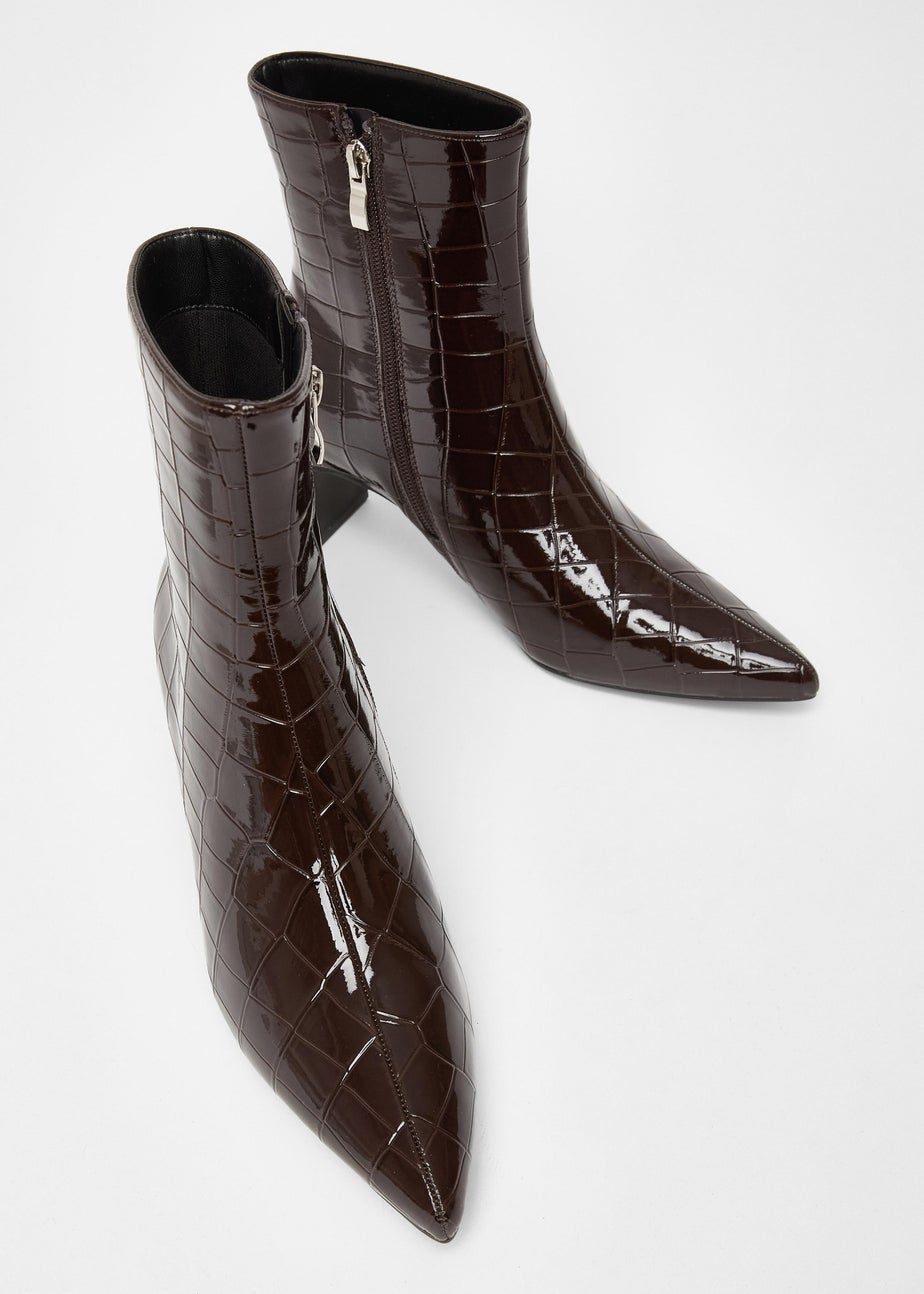 Quiz Brown Patent Croc Ankle Boots