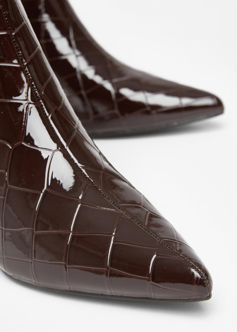 Quiz Brown Patent Croc Ankle Boots