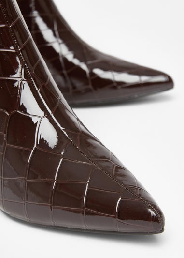 Quiz Brown Patent Croc Ankle Boots