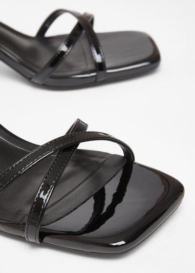 Quiz Black Cross Strap Flared Heels