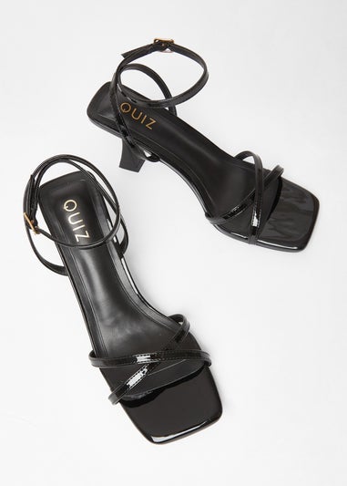 Quiz Black Cross Strap Flared Heels