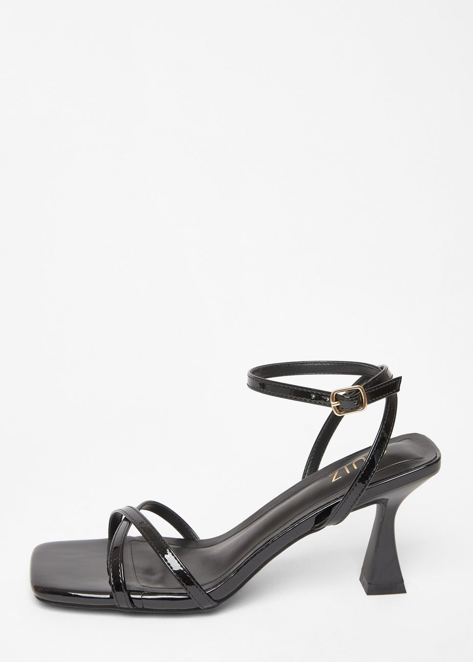 Quiz Black Cross Strap Flared Heels