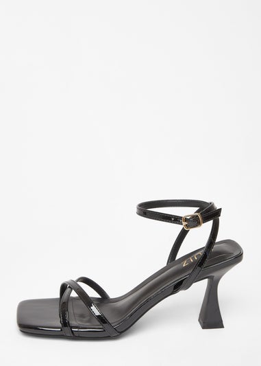 Quiz Black Cross Strap Flared Heels
