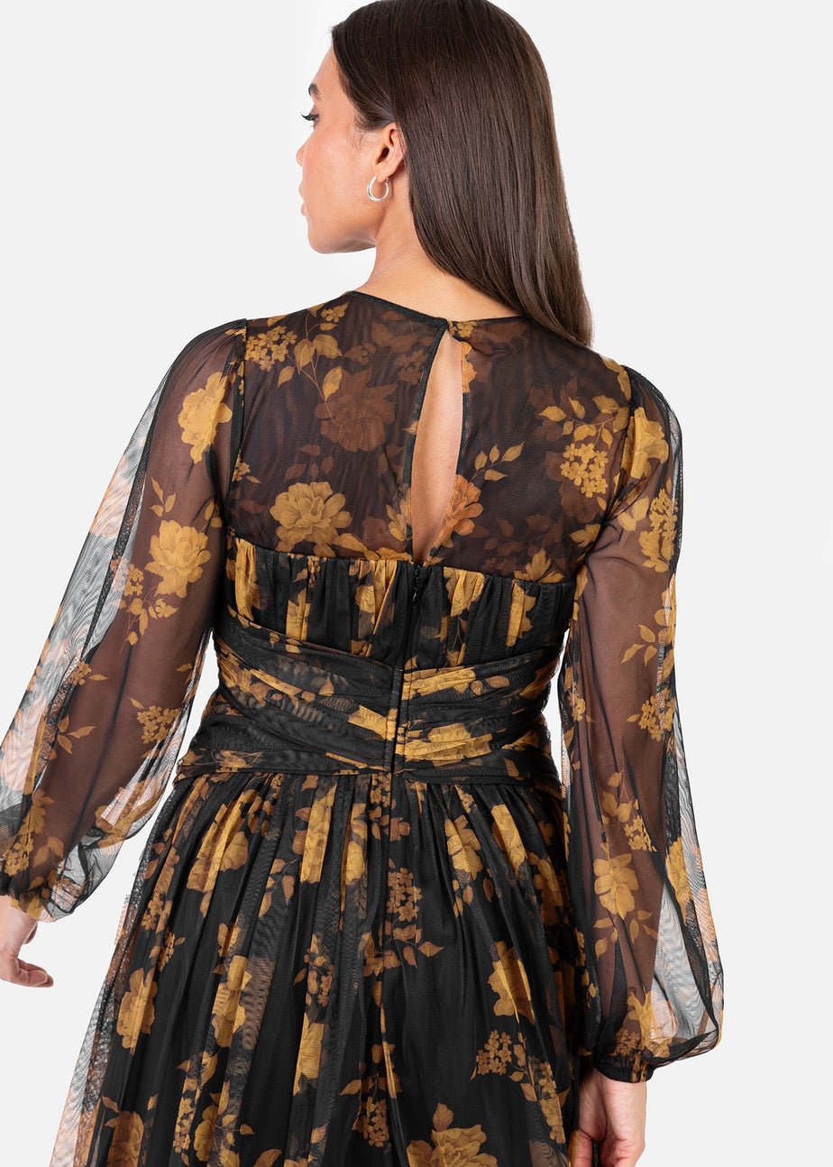Anaya With Love Recycled Black Floral Long Sleeve & Gathered Waist Maxi Dress