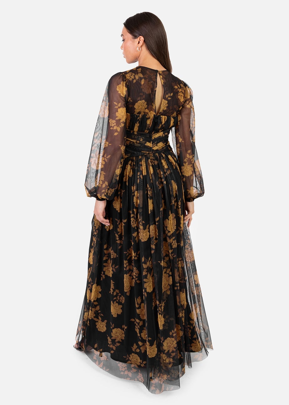 Anaya With Love Recycled Black Floral Long Sleeve & Gathered Waist Maxi Dress