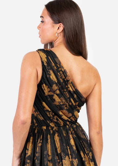 Anaya With Love Recycled Black Floral One Shoulder Tiered Midi Dress