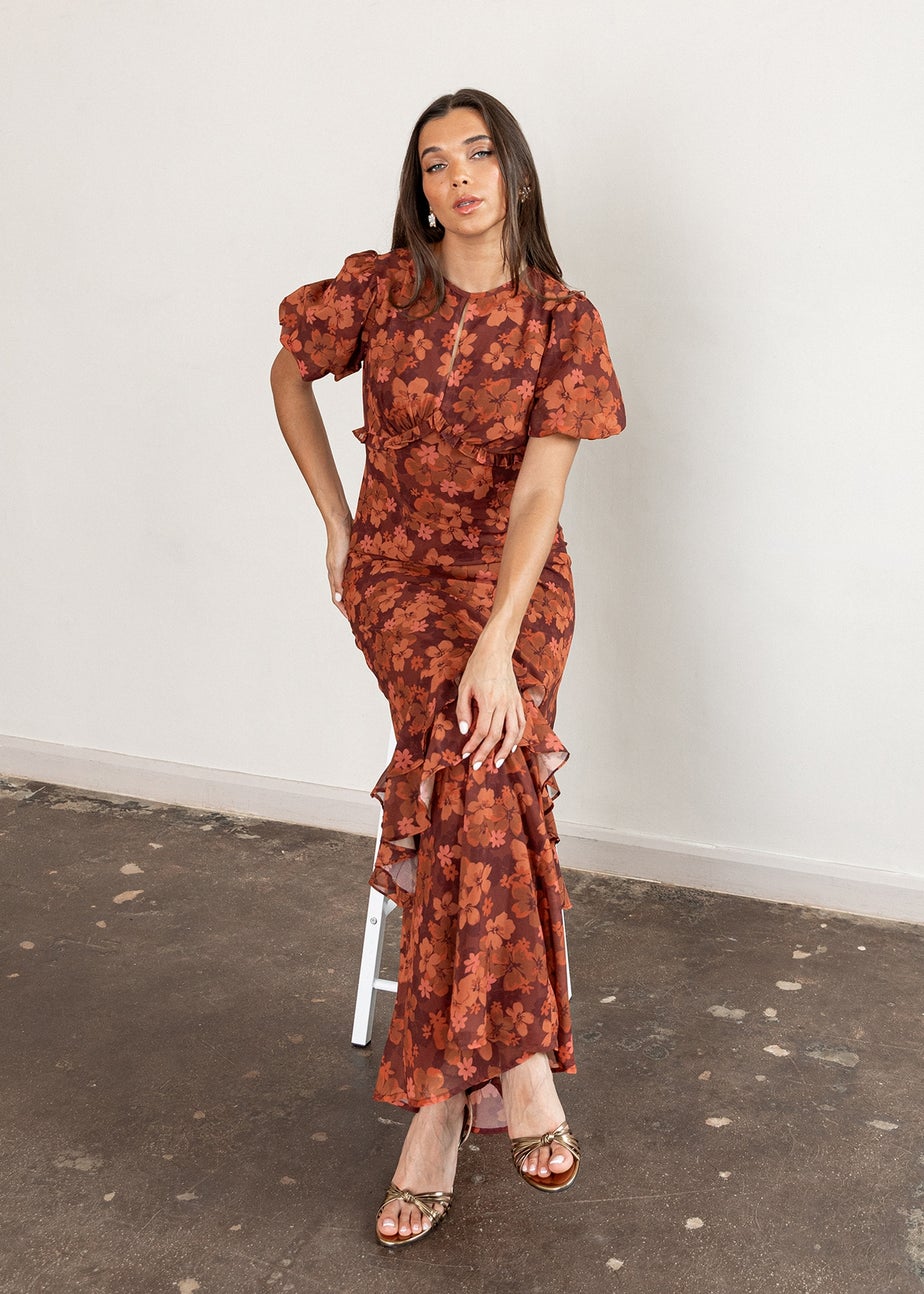 Anaya With Love Recycled Rust Floral Short Sleeve Maxi Dress
