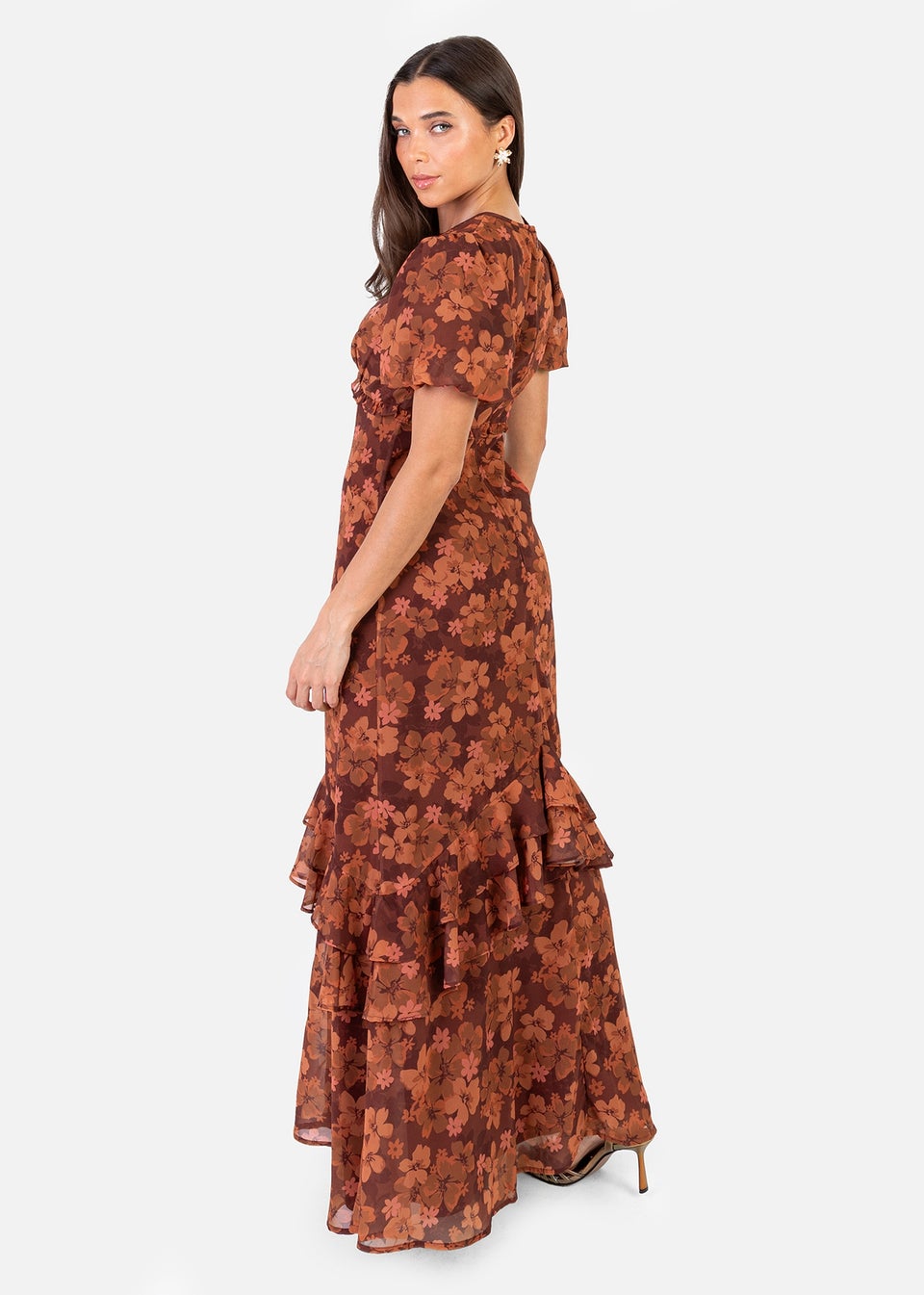 Anaya With Love Recycled Rust Floral Short Sleeve Maxi Dress