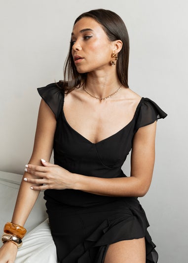 Anaya With Love Recycled Black Ruffle Maxi Dress