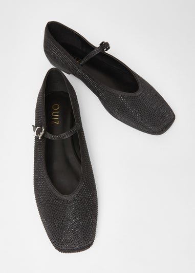 Quiz Black Diamante Embellished Pumps