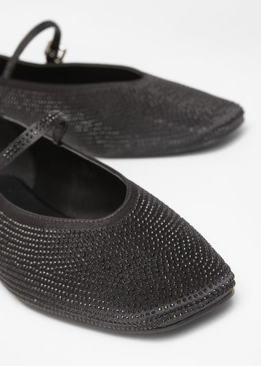 Quiz Black Diamante Embellished Pumps