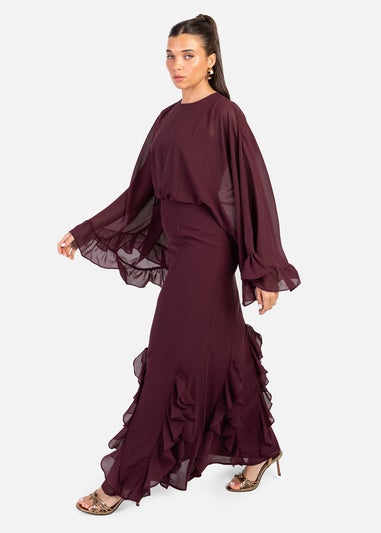 Anaya With Love Maroon Oversized Ruffle Sleeve Maxi Dress