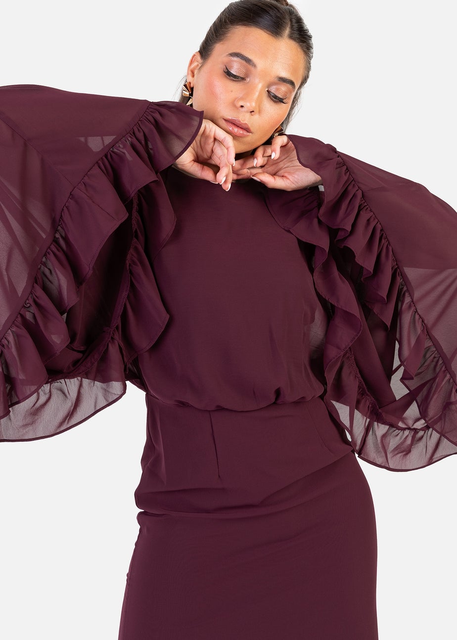Anaya With Love Maroon Oversized Ruffle Sleeve Maxi Dress
