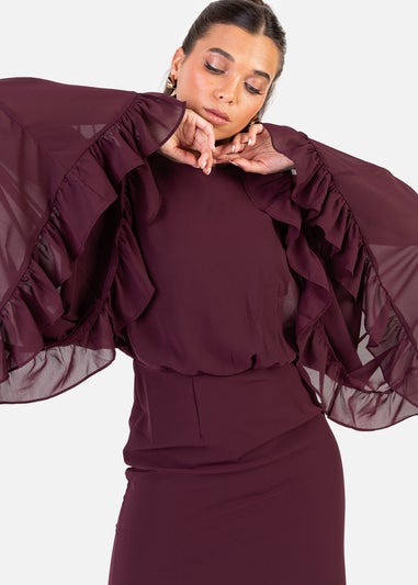 Anaya With Love Maroon Oversized Ruffle Sleeve Maxi Dress