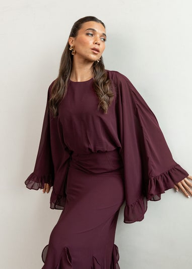 Anaya With Love Maroon Oversized Ruffle Sleeve Maxi Dress