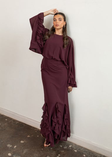 Anaya With Love Maroon Oversized Ruffle Sleeve Maxi Dress
