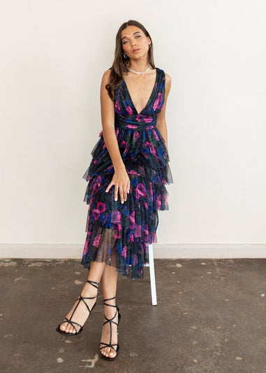 Anaya With Love Multi Floral V Neck Tiered Maxi Dress