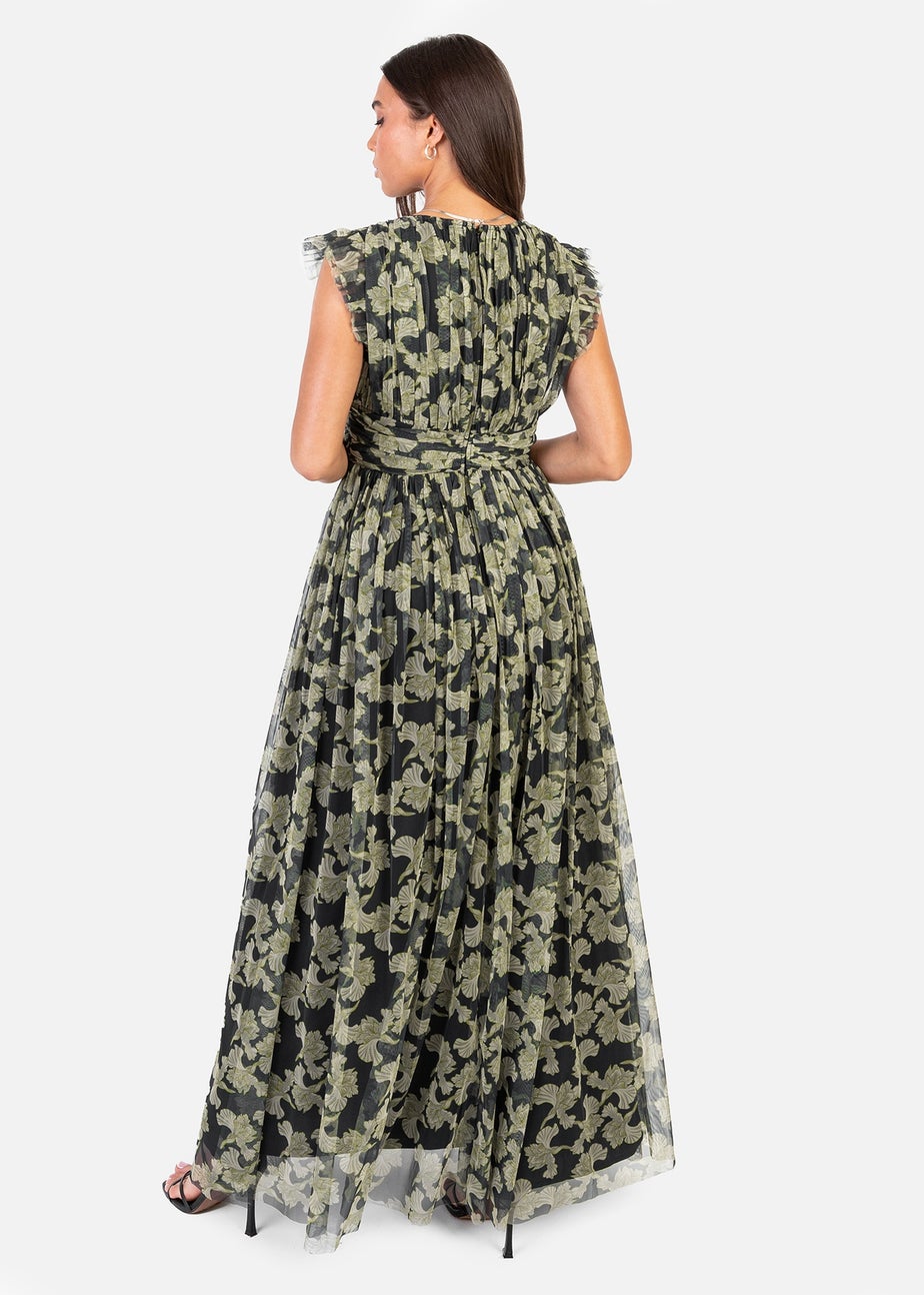 Anaya With Love Recycled Black Floral Flutter Sleeve V Neck Maxi Dress