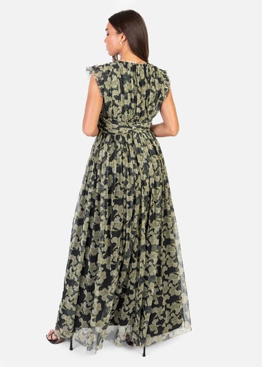 Anaya With Love Recycled Black Floral Flutter Sleeve V Neck Maxi Dress