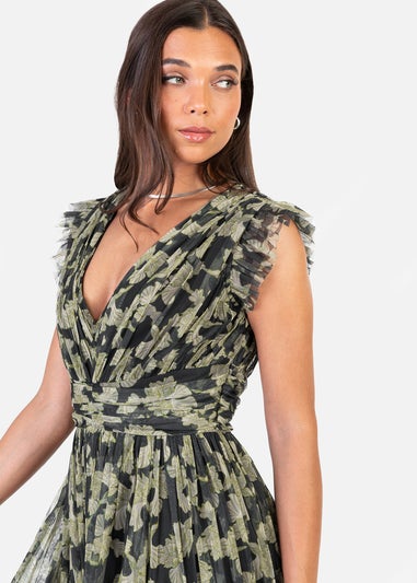 Anaya With Love Recycled Black Floral Flutter Sleeve V Neck Maxi Dress