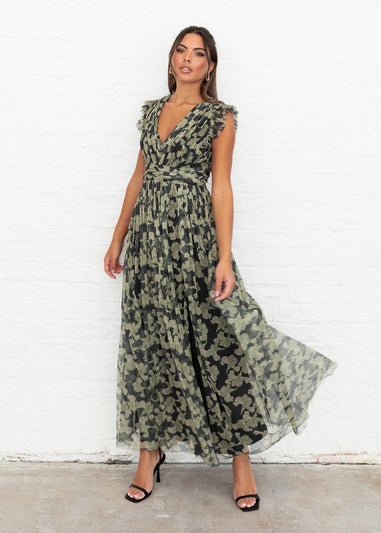 Anaya With Love Recycled Black Floral Flutter Sleeve V Neck Maxi Dress